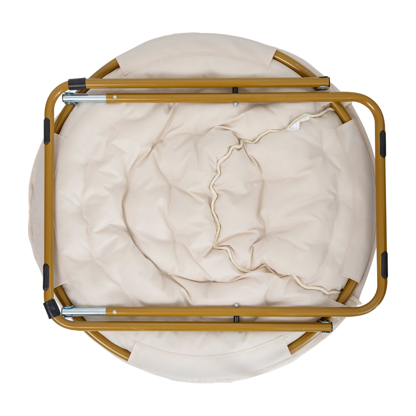 Gwen 38" Oversize Portable Faux Shearling Folding Saucer Moon Chair with Folding Ottoman for Dorm and Bedroom, Ivory Faux Shearling/Soft Gold Frame