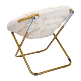 Gwen 38" Oversize Portable Faux Fur Folding Saucer Moon Chair for Dorm and Bedroom, Ivory Sherpa/Soft Gold Frame