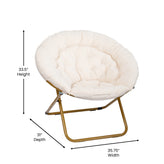 Gwen 38" Oversize Portable Faux Fur Folding Saucer Moon Chair for Dorm and Bedroom, Ivory Sherpa/Soft Gold Frame