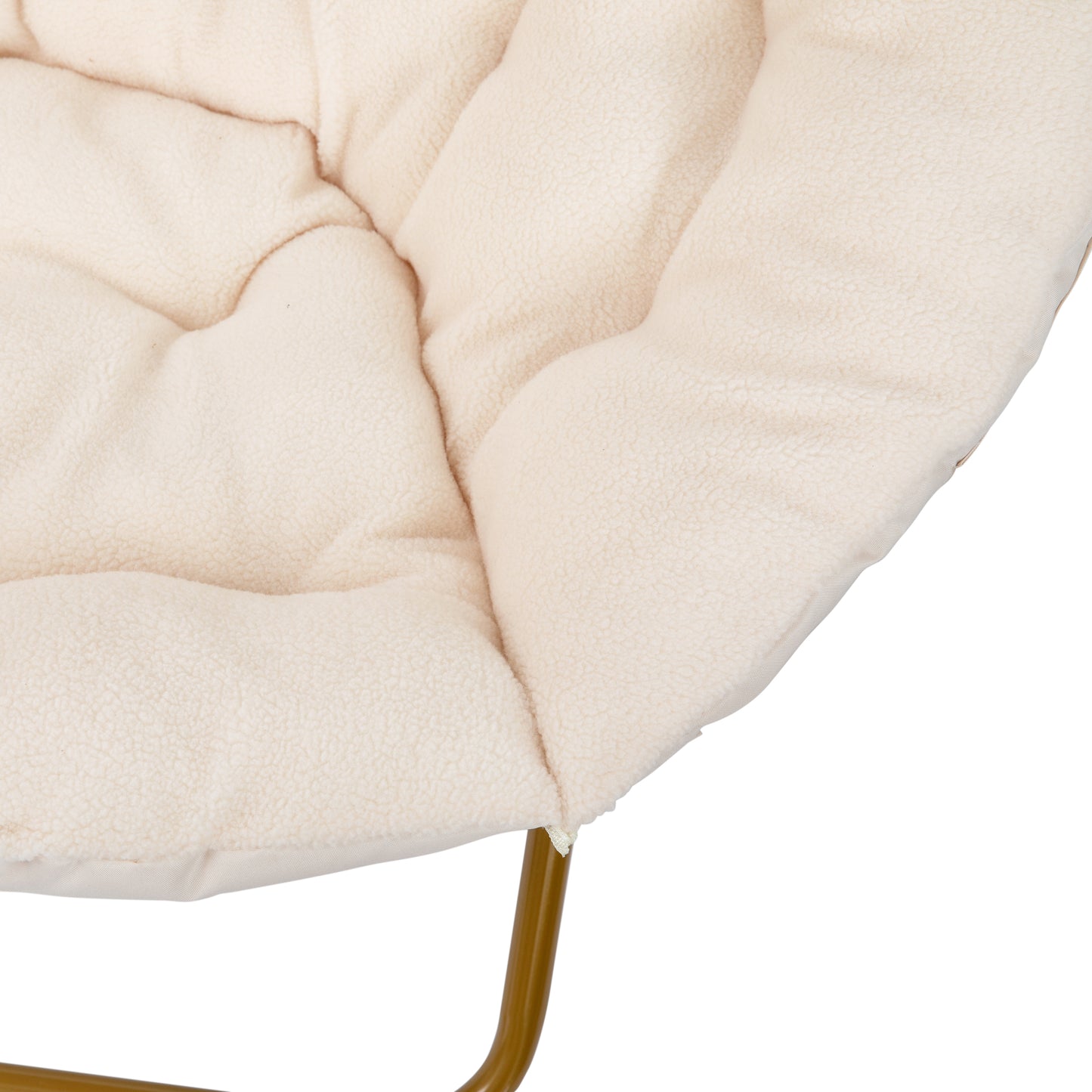 Gwen 38" Oversize Portable Faux Fur Folding Saucer Moon Chair for Dorm and Bedroom, Ivory Sherpa/Soft Gold Frame