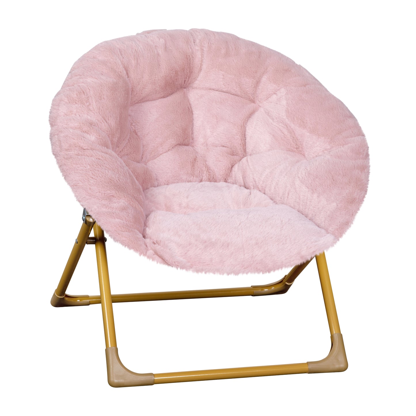 Gwen 23" Kids Cozy Mini Folding Saucer Chair, Faux Fur Moon Chair for Toddlers and Bedroom, Blush/Soft Gold