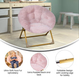 Gwen 23" Kids Cozy Mini Folding Saucer Chair, Faux Fur Moon Chair for Toddlers and Bedroom, Blush/Soft Gold