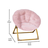 Gwen 23" Kids Cozy Mini Folding Saucer Chair, Faux Fur Moon Chair for Toddlers and Bedroom, Blush/Soft Gold