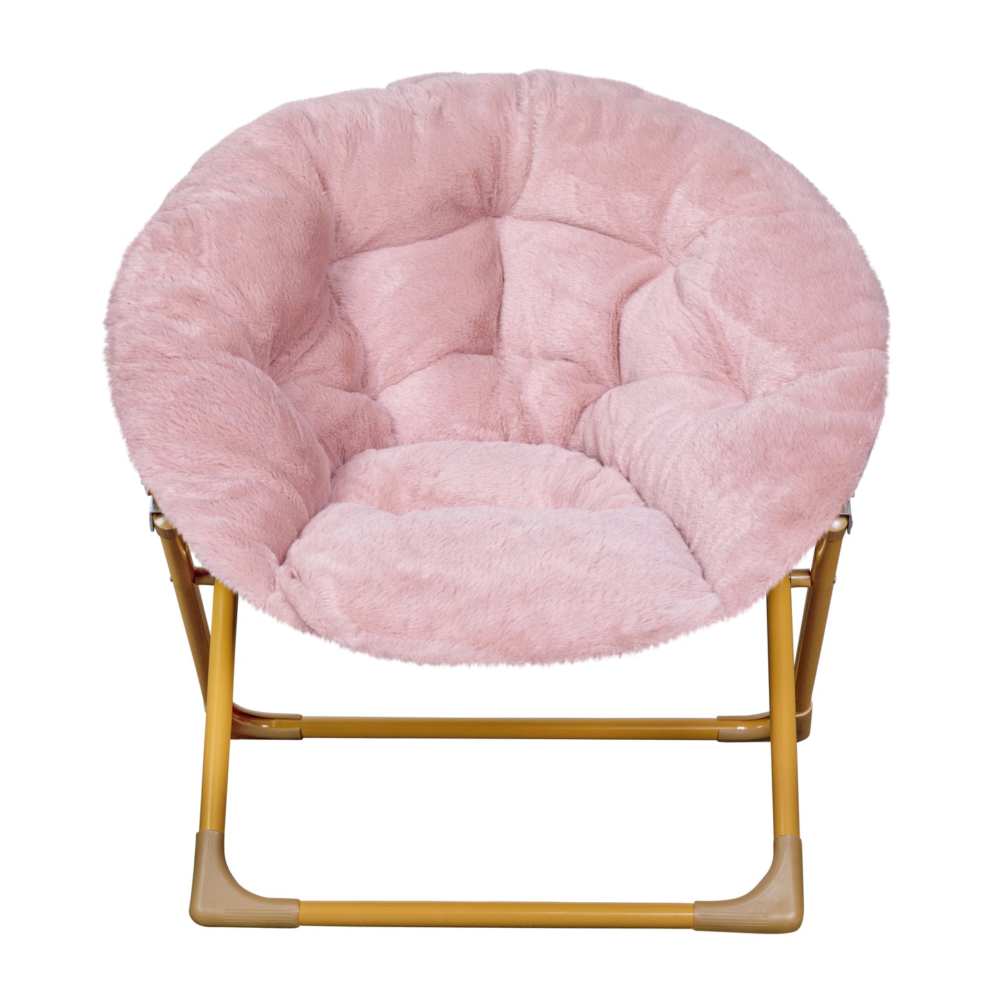Gwen 23" Kids Cozy Mini Folding Saucer Chair, Faux Fur Moon Chair for Toddlers and Bedroom, Blush/Soft Gold