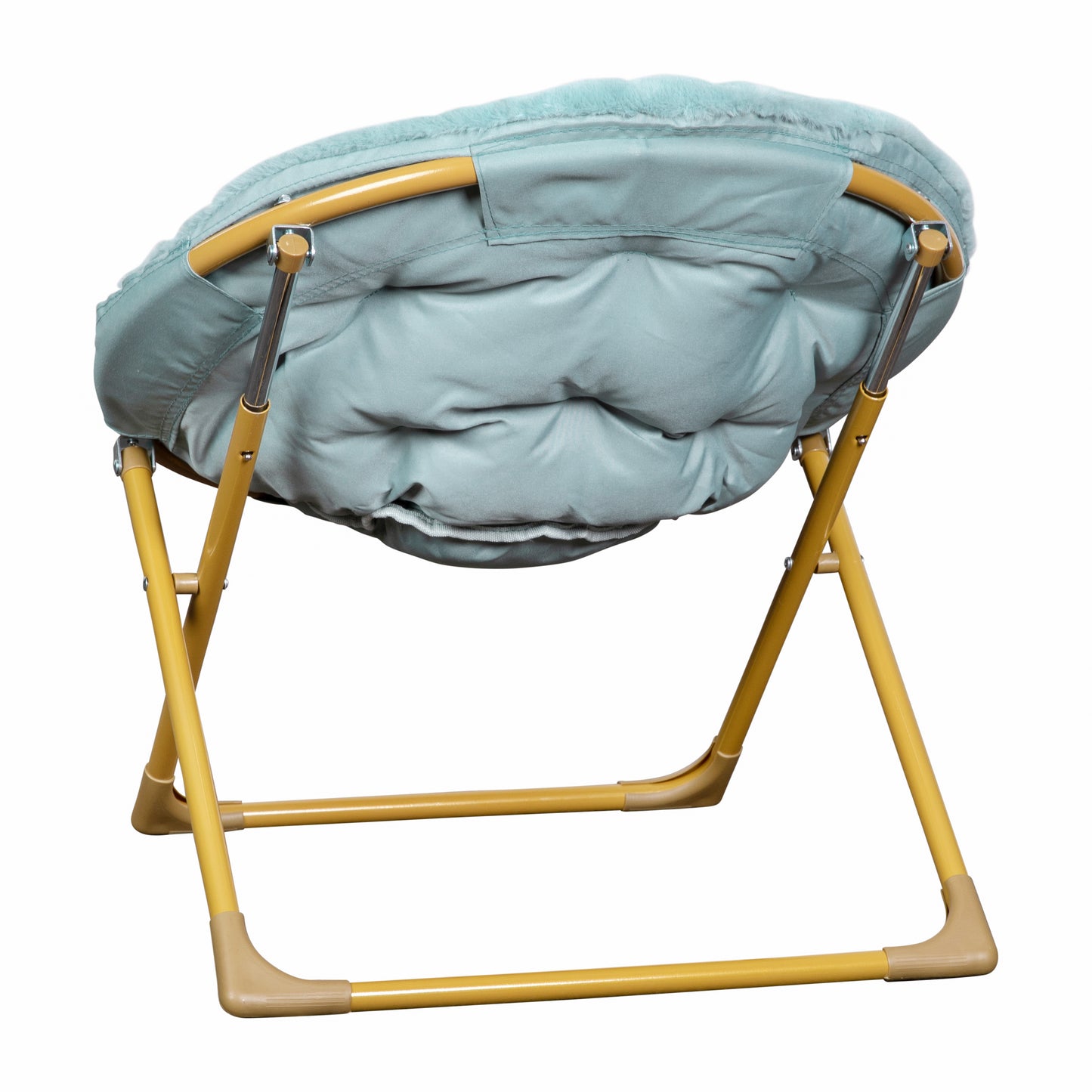 Gwen 23" Kids Cozy Mini Folding Saucer Chair, Faux Fur Moon Chair for Toddlers and Bedroom, Dusty Aqua/Soft Gold