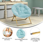 Gwen 23" Kids Cozy Mini Folding Saucer Chair, Faux Fur Moon Chair for Toddlers and Bedroom, Dusty Aqua/Soft Gold