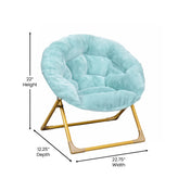 Gwen 23" Kids Cozy Mini Folding Saucer Chair, Faux Fur Moon Chair for Toddlers and Bedroom, Dusty Aqua/Soft Gold