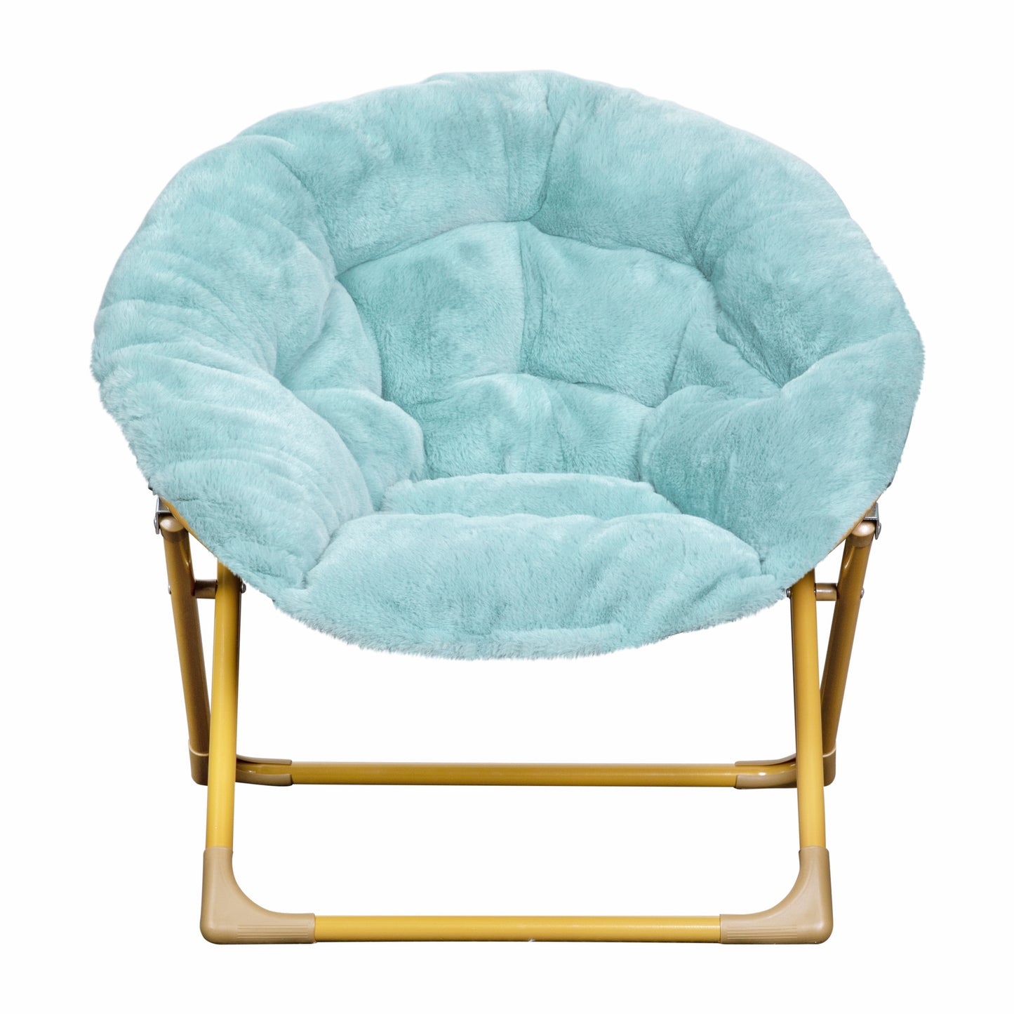 Gwen 23" Kids Cozy Mini Folding Saucer Chair, Faux Fur Moon Chair for Toddlers and Bedroom, Dusty Aqua/Soft Gold