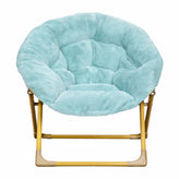 Gwen 23" Kids Cozy Mini Folding Saucer Chair, Faux Fur Moon Chair for Toddlers and Bedroom, Dusty Aqua/Soft Gold