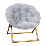 Gwen  23" Kids Cozy Mini Folding Saucer Chair, Faux Fur Moon Chair for Toddlers and Bedroom, Gray/Soft Gold