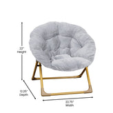 Gwen  23" Kids Cozy Mini Folding Saucer Chair, Faux Fur Moon Chair for Toddlers and Bedroom, Gray/Soft Gold