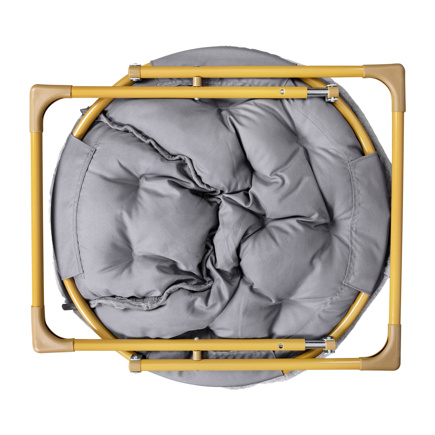 Gwen  23" Kids Cozy Mini Folding Saucer Chair, Faux Fur Moon Chair for Toddlers and Bedroom, Gray/Soft Gold