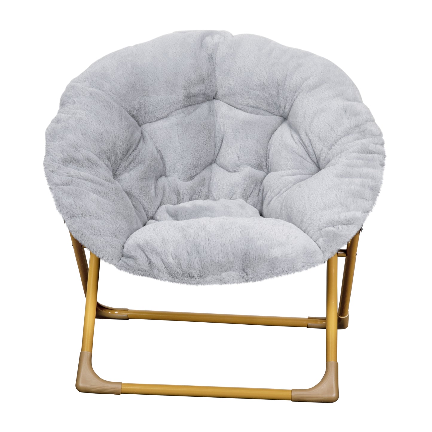 Gwen  23" Kids Cozy Mini Folding Saucer Chair, Faux Fur Moon Chair for Toddlers and Bedroom, Gray/Soft Gold