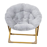 Gwen  23" Kids Cozy Mini Folding Saucer Chair, Faux Fur Moon Chair for Toddlers and Bedroom, Gray/Soft Gold