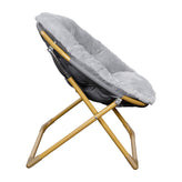 Gwen  23" Kids Cozy Mini Folding Saucer Chair, Faux Fur Moon Chair for Toddlers and Bedroom, Gray/Soft Gold
