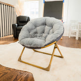 Gwen  23" Kids Cozy Mini Folding Saucer Chair, Faux Fur Moon Chair for Toddlers and Bedroom, Gray/Soft Gold