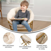 Gwen 23" Kids Cozy Mini Folding Saucer Chair, Sherpa Moon Chair for Toddlers and Bedroom, Ivory/Soft Gold