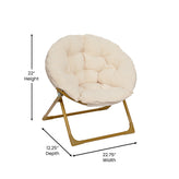 Gwen 23" Kids Cozy Mini Folding Saucer Chair, Sherpa Moon Chair for Toddlers and Bedroom, Ivory/Soft Gold