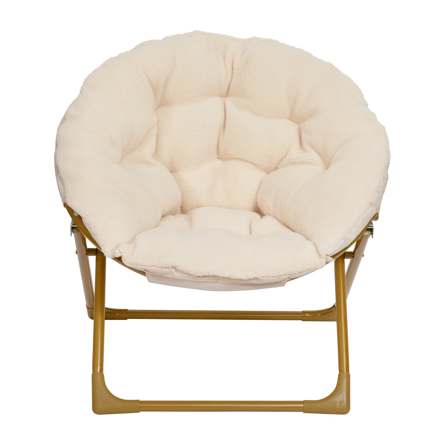 Gwen 23" Kids Cozy Mini Folding Saucer Chair, Sherpa Moon Chair for Toddlers and Bedroom, Ivory/Soft Gold