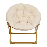 Gwen 23" Kids Cozy Mini Folding Saucer Chair, Sherpa Moon Chair for Toddlers and Bedroom, Ivory/Soft Gold