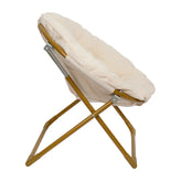 Gwen 23" Kids Cozy Mini Folding Saucer Chair, Sherpa Moon Chair for Toddlers and Bedroom, Ivory/Soft Gold