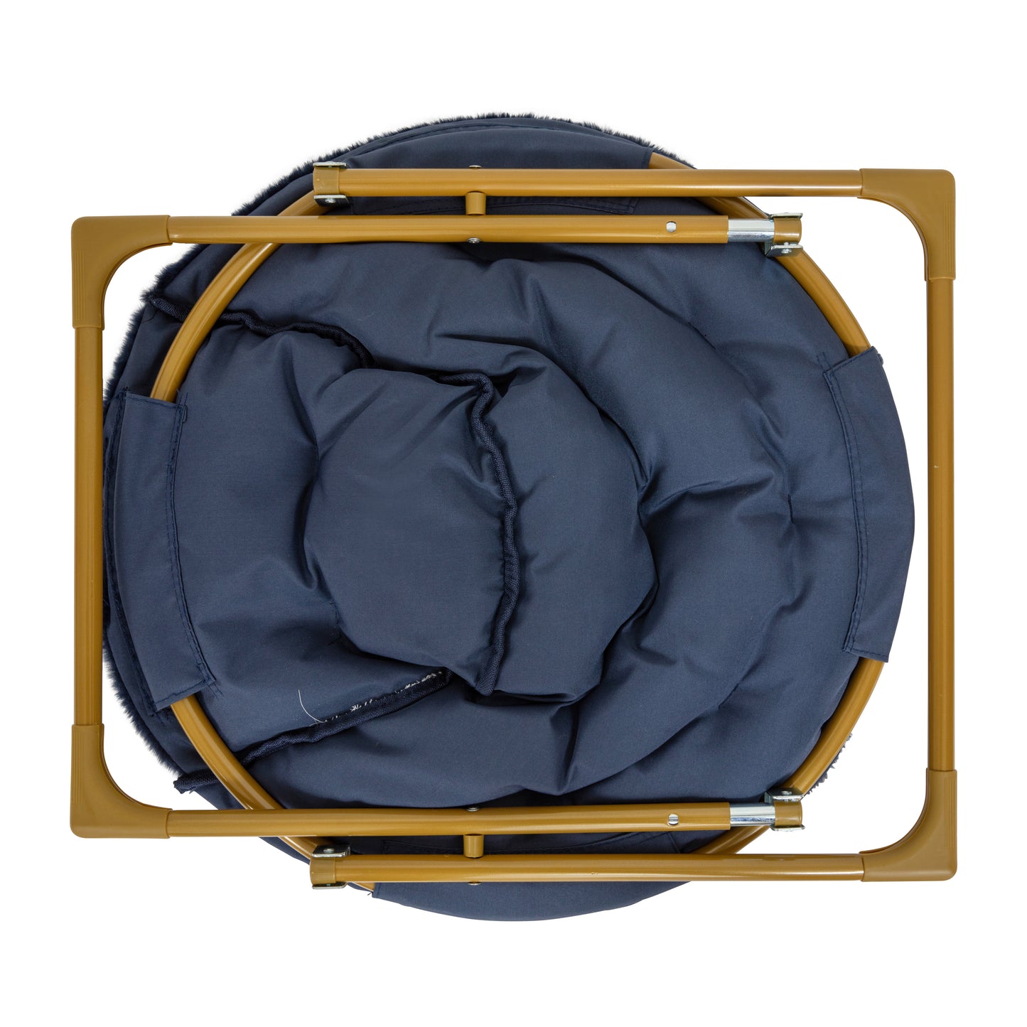 Gwen 23" Kids Cozy Mini Folding Saucer Chair, Faux Fur Moon Chair for Toddlers and Bedroom, Navy/Soft Gold