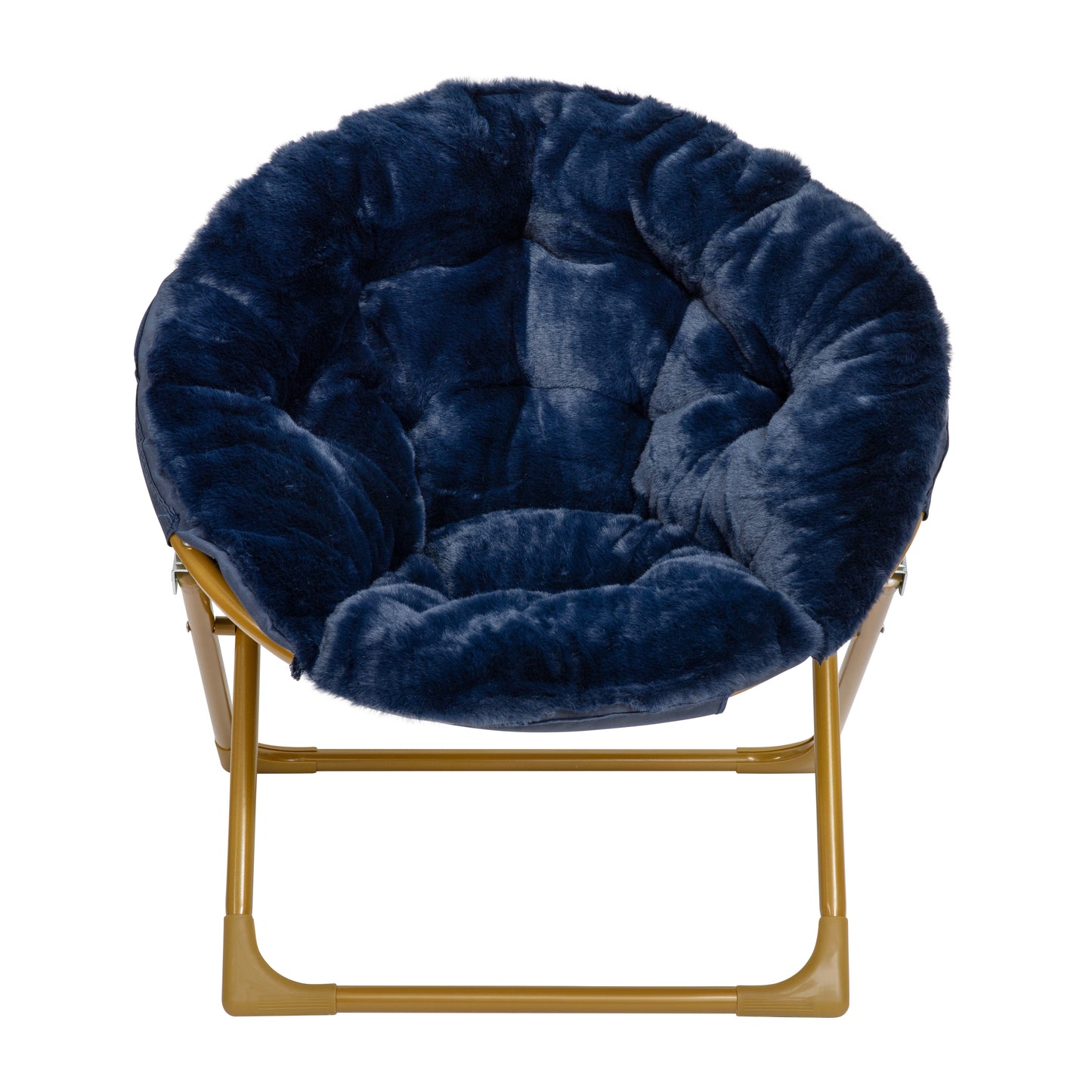 Gwen 23" Kids Cozy Mini Folding Saucer Chair, Faux Fur Moon Chair for Toddlers and Bedroom, Navy/Soft Gold