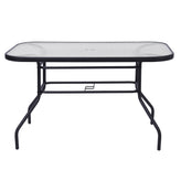 Tory Commercial Grade 27.5" x 47.25" Rectangular Patio Table with Tempered Glass Top with Umbrella Hole and Steel Tube Frame in Black