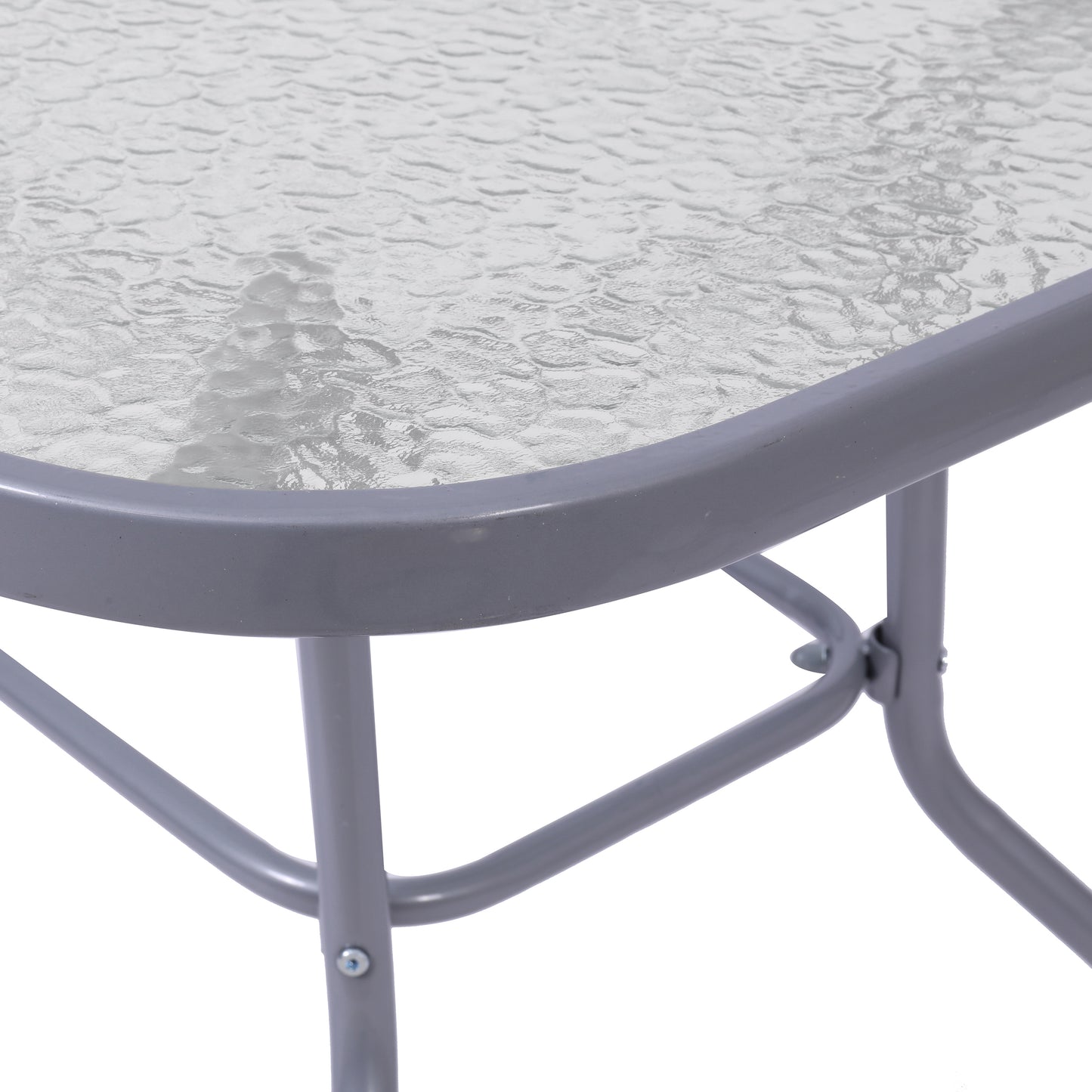 Tory Commercial Grade 27.5" x 47.25" Rectangular Patio Table with Tempered Glass Top with Umbrella Hole and Steel Tube Frame in Silver