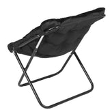 Archer 28" Oversized Portable Faux Fur Folding Saucer Chair for Dorm, Bedroom, Black Faux Fur/Black Frame