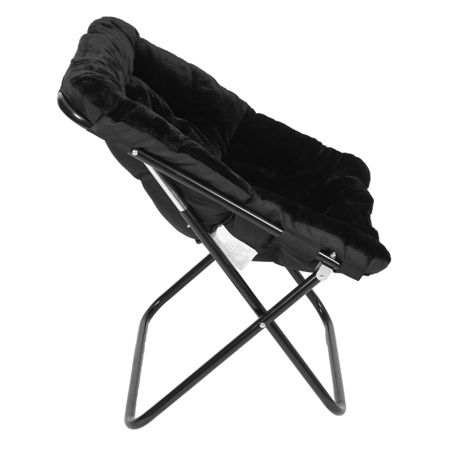 Archer 28" Oversized Portable Faux Fur Folding Saucer Chair for Dorm, Bedroom, Black Faux Fur/Black Frame