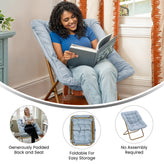 Archer 28" Oversized Portable Faux Fur Folding Saucer Chair for Dorm, Bedroom, Dusty Aqua Faux Fur/Soft Gold Frame