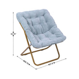 Archer 28" Oversized Portable Faux Fur Folding Saucer Chair for Dorm, Bedroom, Dusty Aqua Faux Fur/Soft Gold Frame