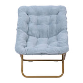 Archer 28" Oversized Portable Faux Fur Folding Saucer Chair for Dorm, Bedroom, Dusty Aqua Faux Fur/Soft Gold Frame