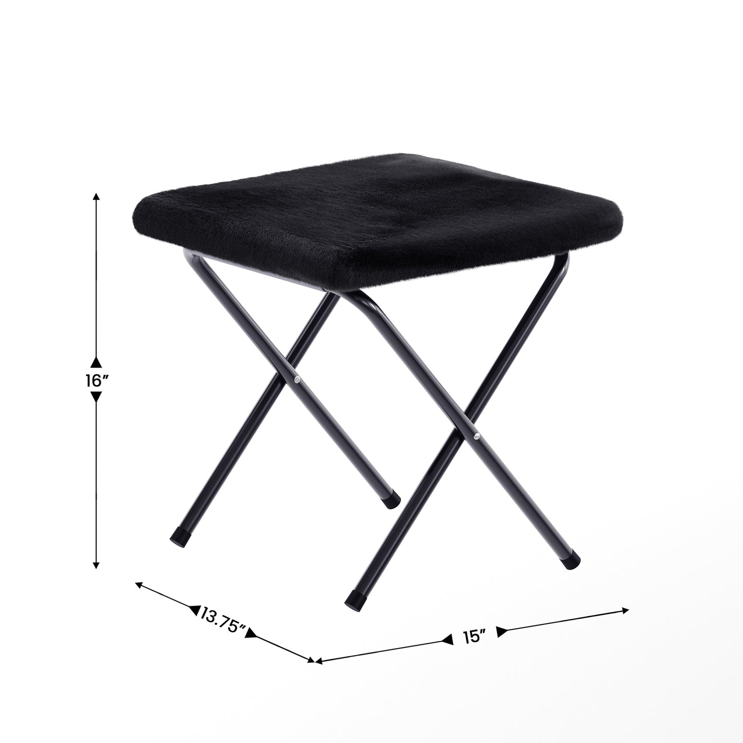 Archer 28" Oversized Portable Faux Fur Folding Saucer Chair with Folding Ottoman for Dorm, Bedroom, Black Faux Fur/Black Frame