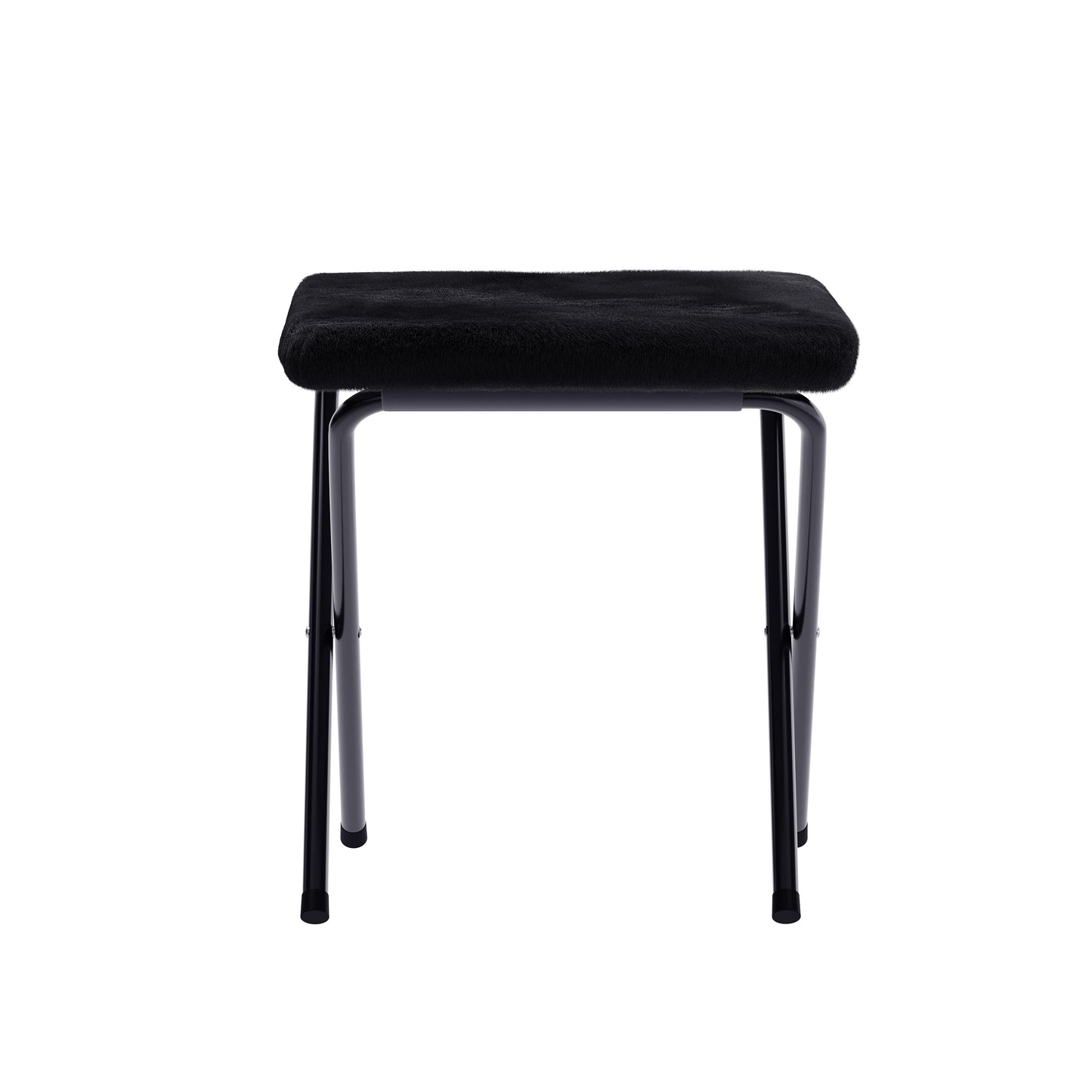 Archer 28" Oversized Portable Faux Fur Folding Saucer Chair with Folding Ottoman for Dorm, Bedroom, Black Faux Fur/Black Frame