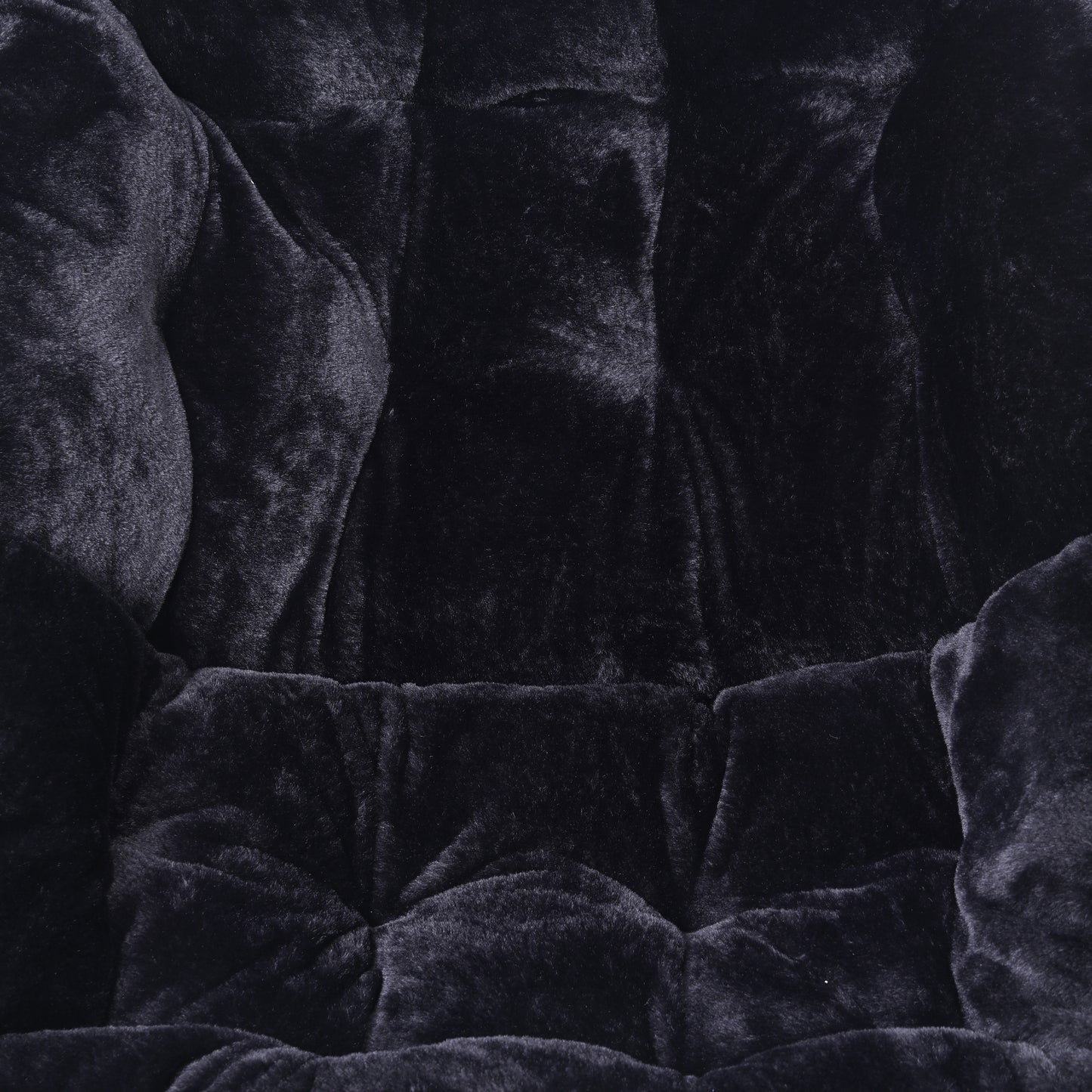Archer 28" Oversized Portable Faux Fur Folding Saucer Chair with Folding Ottoman for Dorm, Bedroom, Black Faux Fur/Black Frame