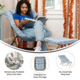 Archer 28" Oversized Portable Faux Fur Folding Saucer Chair with Folding Ottoman for Dorm, Bedroom, Dusty Aqua Faux Fur/Soft Gold Frame
