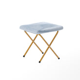 Archer 28" Oversized Portable Faux Fur Folding Saucer Chair with Folding Ottoman for Dorm, Bedroom, Dusty Aqua Faux Fur/Soft Gold Frame