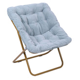 Archer 28" Oversized Portable Faux Fur Folding Saucer Chair with Folding Ottoman for Dorm, Bedroom, Dusty Aqua Faux Fur/Soft Gold Frame