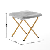 Archer 28" Oversized Portable Faux Fur Folding Saucer Chair with folding Ottoman for Dorm, Bedroom, Gray Faux Fur/Soft Gold Frame