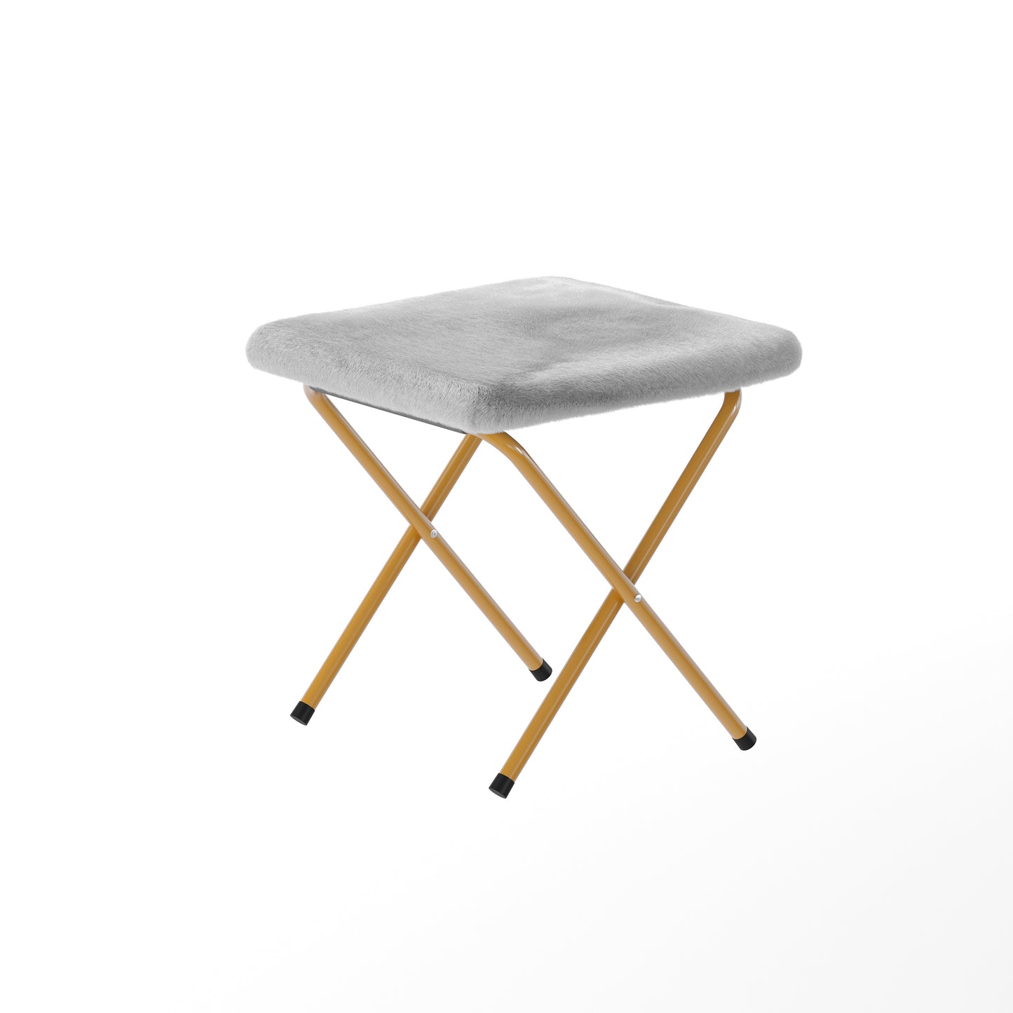 Archer 28" Oversized Portable Faux Fur Folding Saucer Chair with folding Ottoman for Dorm, Bedroom, Gray Faux Fur/Soft Gold Frame