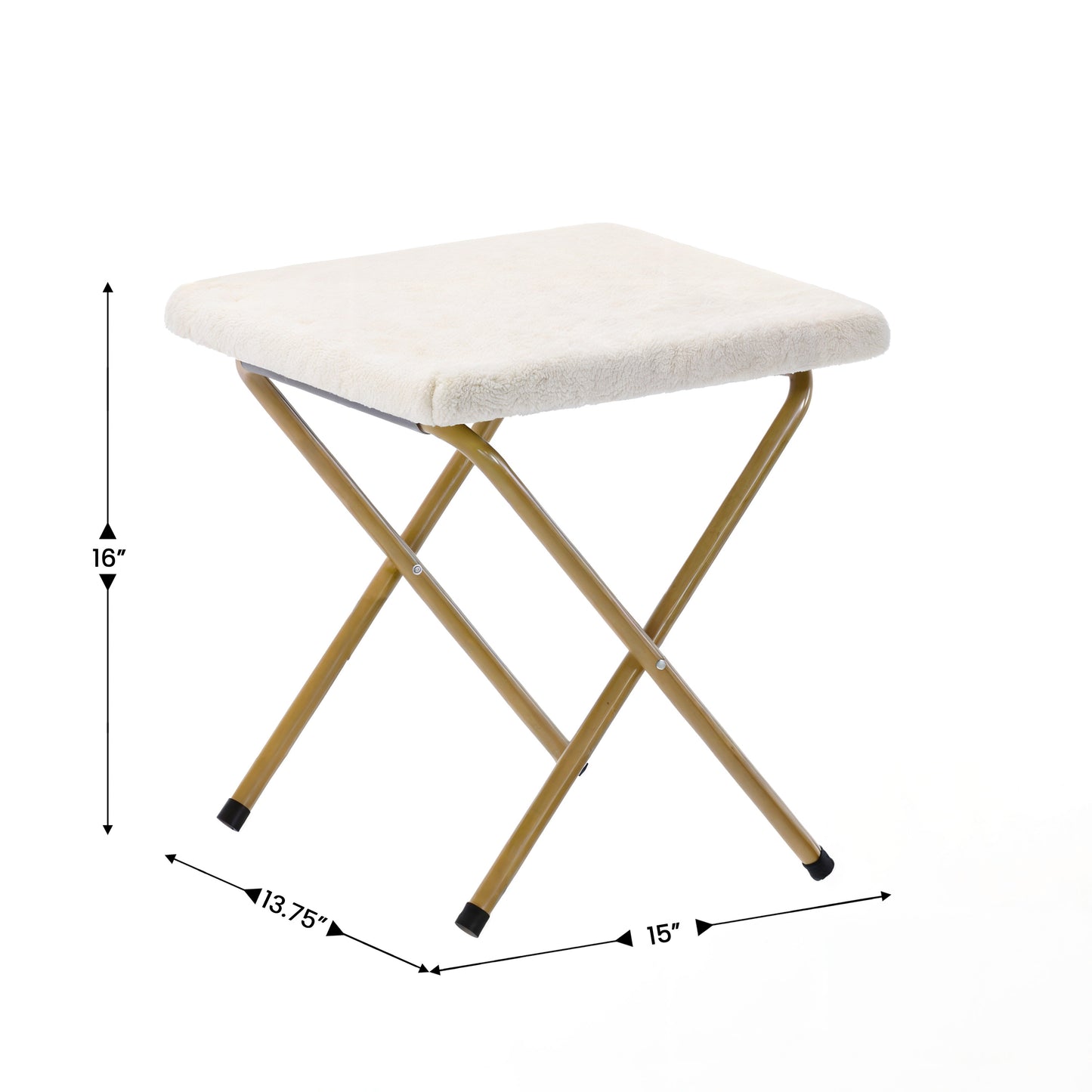 Archer 28" Oversized Portable Faux Shearling Folding Saucer Chair with Folding Ottoman for Dorm, Bedroom, Ivory Faux Shearling/Soft Gold Frame