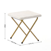 Archer 28" Oversized Portable Faux Shearling Folding Saucer Chair with Folding Ottoman for Dorm, Bedroom, Ivory Faux Shearling/Soft Gold Frame