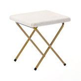 Archer 28" Oversized Portable Faux Shearling Folding Saucer Chair with Folding Ottoman for Dorm, Bedroom, Ivory Faux Shearling/Soft Gold Frame
