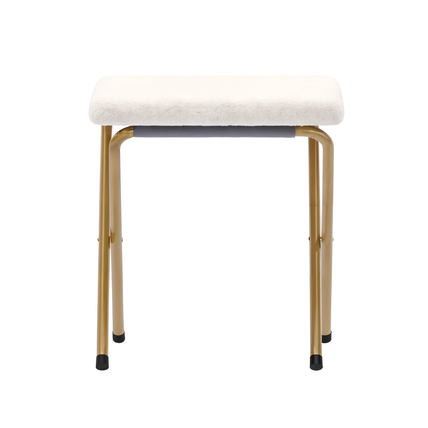 Archer 28" Oversized Portable Faux Shearling Folding Saucer Chair with Folding Ottoman for Dorm, Bedroom, Ivory Faux Shearling/Soft Gold Frame