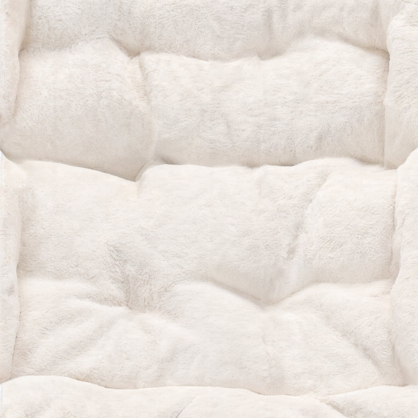 Archer 28" Oversized Portable Faux Shearling Folding Saucer Chair with Folding Ottoman for Dorm, Bedroom, Ivory Faux Shearling/Soft Gold Frame