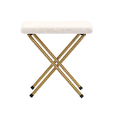 Archer 28" Oversized Portable Faux Shearling Folding Saucer Chair with Folding Ottoman for Dorm, Bedroom, Ivory Faux Shearling/Soft Gold Frame