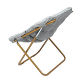 Archer 28" Oversized Portable Faux Fur Folding Saucer Chair for Dorm, Bedroom, Gray Faux Fur/Soft Gold Frame