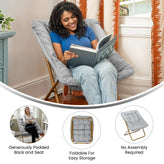 Archer 28" Oversized Portable Faux Fur Folding Saucer Chair for Dorm, Bedroom, Gray Faux Fur/Soft Gold Frame